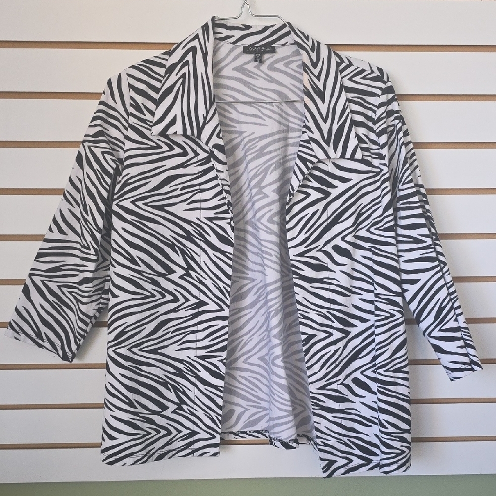 Nylon Zebra Print Open Front Blazer